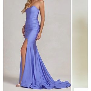 Lilac purple strapless prom dress.